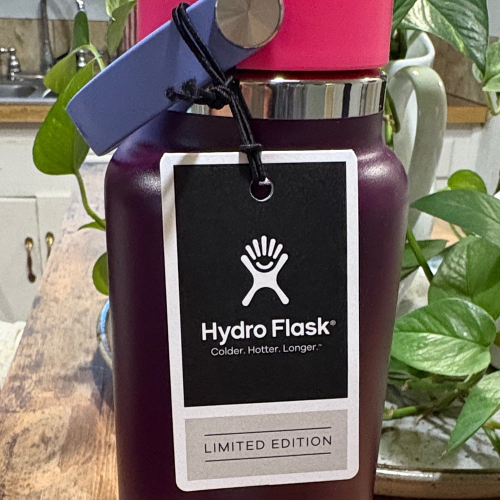 Hydro Flask Plum Bottle with Pink Lid and Handle - Picture 5 of 9